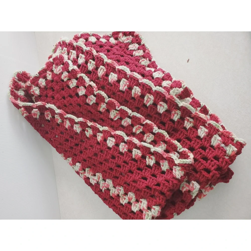 Handmade Moody Cottagecore Crochet Blanket Maroon Granny Square Boho Afghan